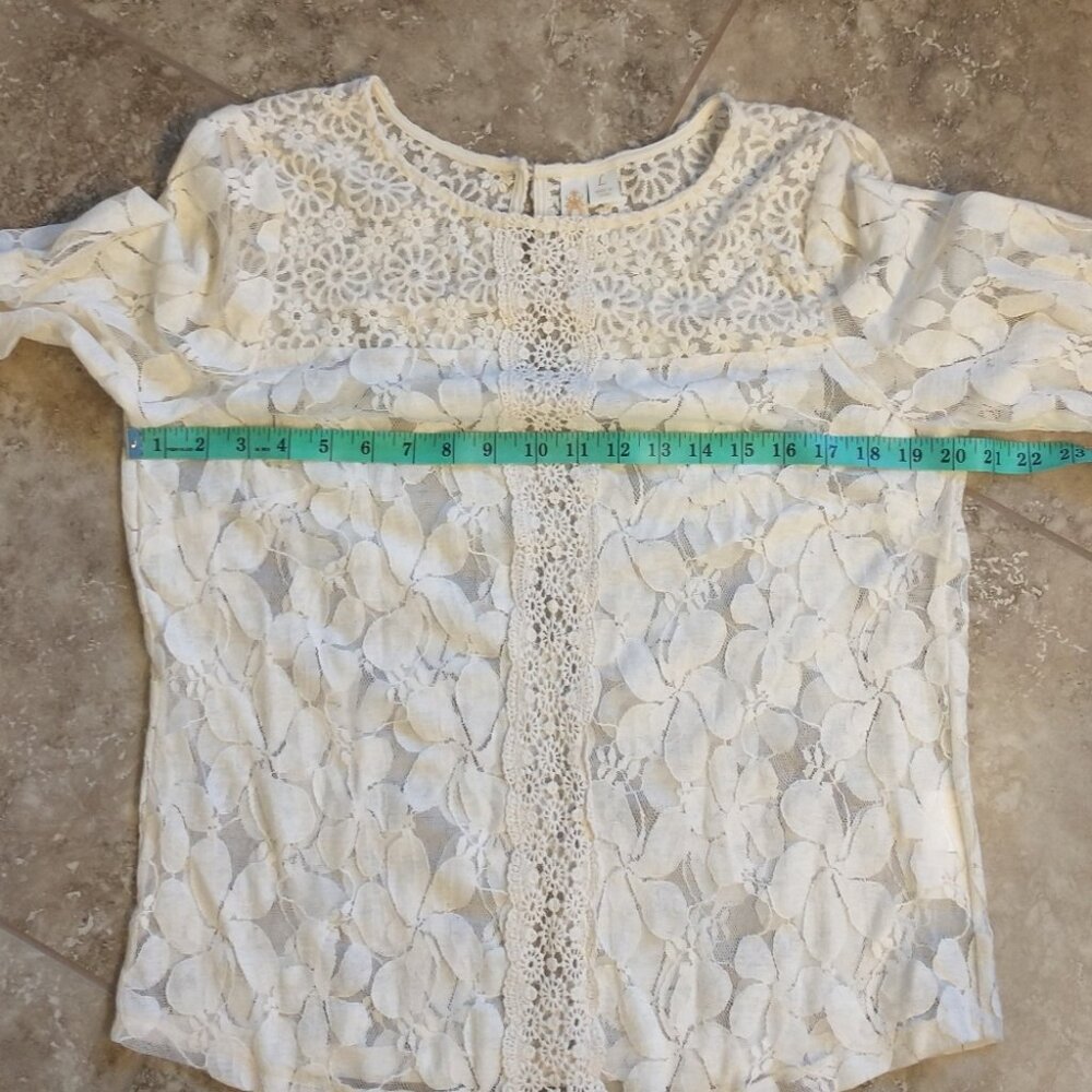 Women's ADiva Off White Lace Sheer Long Sleeve Blouse Size Large - Picture 9 of 11